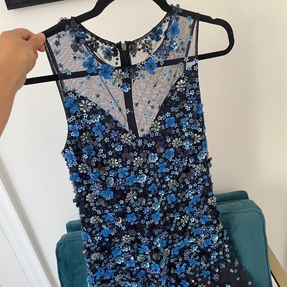 Elie Tahari Crystal and Bead Flower cocktail dress